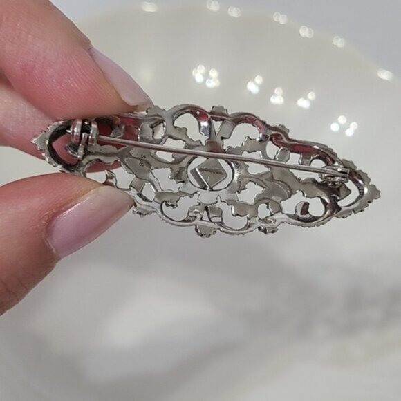 Vintage Stunning Sterling Silver Marcasite Crystal Embellished Brooch - Picture 2 of 9